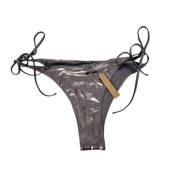 SKIMS Metallic Swim Tie Bikini Bottom Womens Plus 4X Grey Shiney Vixen Beach NWT - Picture 1 of 10